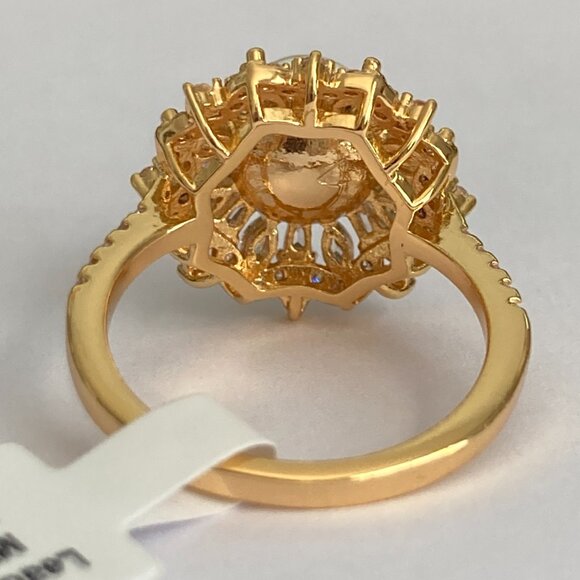 Art Deco Cubic Zirconia White Pearl Cocktail Ring Yellow Gold Plated Size 7 8 9 - Picture 8 of 16